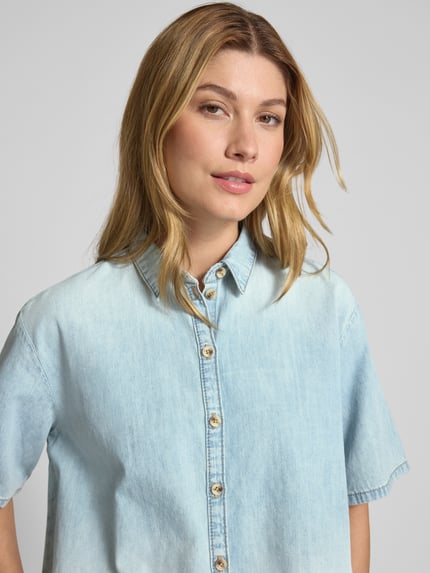 Jake*s Casual Regular fit jeansblouse met 1/2-mouwen Lichtblauw gemêleerd - 3