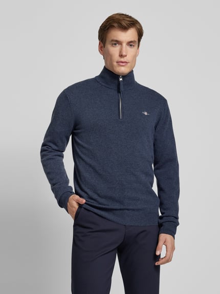 GANT Gebreide pullover met labelstitching, model 'SUPERFINE' Marineblauw gemêleerd - 4