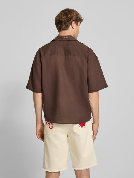 ANOTHER COTTON LAB Koszula lniana o kroju relaxed fit z wyhaftowanym logo Ciemnobrązowy 5