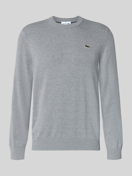 Produktfoto, Regular Fit Pullover aus Baumwoll-Mix von Lacoste in Hellgrau mit feiner Strickstruktur und kleinem Logo auf der Brust.