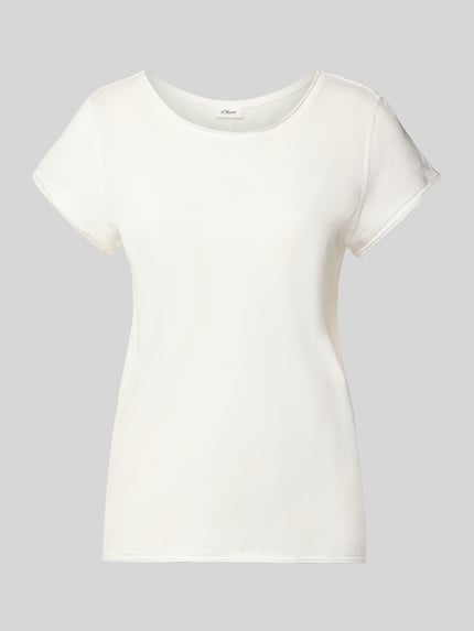 Produktfoto, białe Regular Fit T-Shirt aus reiner Baumwolle von s.Oliver RED LABEL, gładka faktura, delikatnie zaokrąglony dekolt