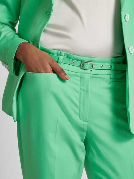 MORE & MORE Stoffen broek in effen design met riem Lichtgroen - 3