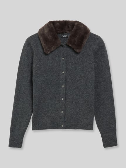 s.Oliver BLACK LABEL Regular fit gebreid jack met wol Antraciet - 2