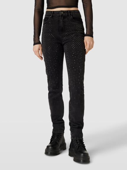 ONLY Straight Fit Jeans mit Ziersteinbesatz Modell 'EMILY' Black 4