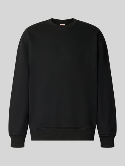 Produktfoto, zwarte Relaxed Fit sweatshirt uit katoenmix van levi's®, effen kleur, geribbelde boorden, Heren sweatshirt