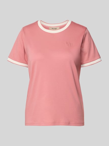 Produktfoto, T-shirt met labeldetail Model 'Molina' van MOS MOSH, puur katoen, recht model, ronde hals, contraststrepen, ruglengte maat S 58 cm