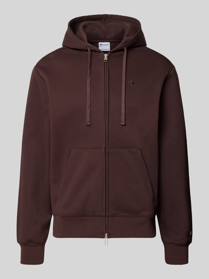 Produktfoto, Sweatjacke mit Label-Stitching und Känguru-Tasche von Champion aus braunem Baumwoll-Mix, Zweiwege-Reißverschluss, Regular Fit