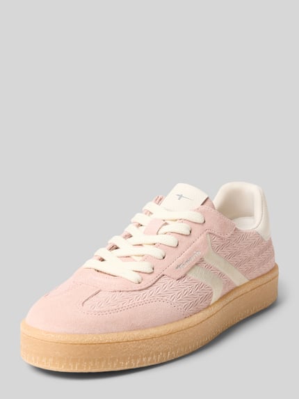Produktfoto, Low Top Sneaker aus Rindsleder-Textile-Mix von Tamaris in Rosa mit strukturiertem Veloursleder, flacher Sohle und runder Spitze