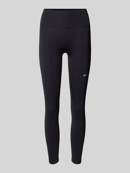 Produktfoto, Leggings mit Logo von Nike in Schwarz, aus Material-Mix mit Stretch-Anteil, körpernahe Passform, Logo, elastischer Bund