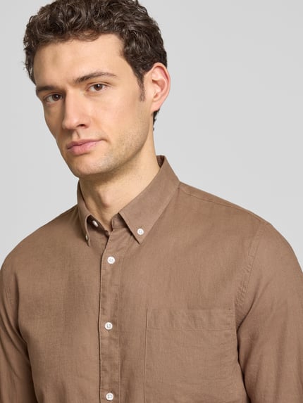 Matinique Regular Fit Freizeithemd mit Leinen-Anteil Dunkelbraun 3