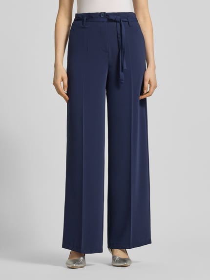 MORE & MORE Broek met strikceintuur en vouwplooien Marineblauw - 4
