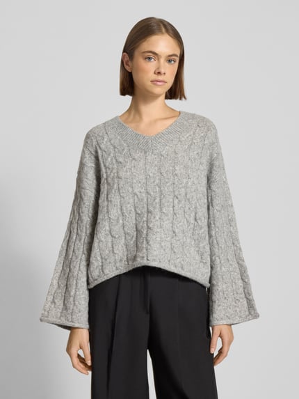 NOISY MAY® Strickpullover mit Woll-Anteil und Zopfmuster Modell 'MELOISE' Mittelgrau 4