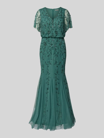Christian Berg Cocktail Abendkleid mit V-Ausschnitt Khaki 2