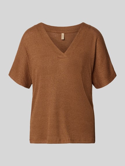 Produktfoto, Strickshirt mit V-Ausschnitt Modell 'Delia' von Soyaconcept in Braun, Viskose-Mix mit Stretch-Anteil, Relaxed-Fit, Damen