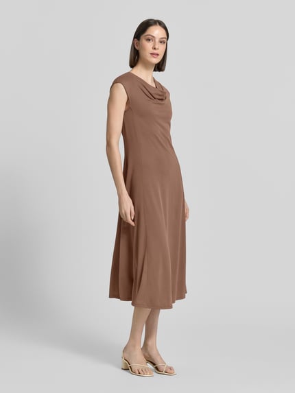 MM by Max Mara regular fit midi-jurk met cascadehals model 'Vetusta' Hazelnoot - 1