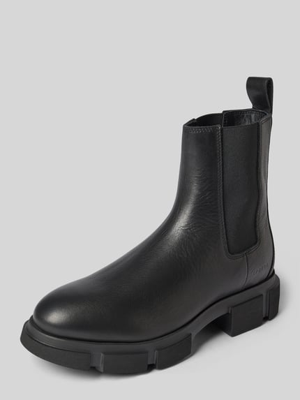 Produktfoto, Stiefel aus echtem Leder mit Logo-Detail von Copenhagen in Schwarz, abgerundete Passform, profilierte Sohle, glatte Textur