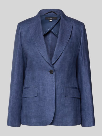 Produktfoto, Shaped Fit Blazer aus reinem Leinen Modell 'NALUT' von Weekend Max Mara in blauer Melange-Optik mit 1-Knopf-Verschluss, Rückenschlitz, Kissing-Buttons, Brustleistentasche und Pattentaschen, Material: Leinen.