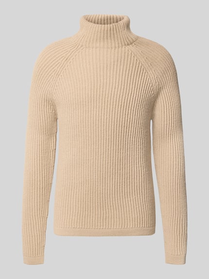 Produktfoto, beigefarbener Regular Fit Strickpullover mit elastischen Abschlüssen von DRYKORN, Rollkragen, Woll-Mix, strukturierte Oberfläche