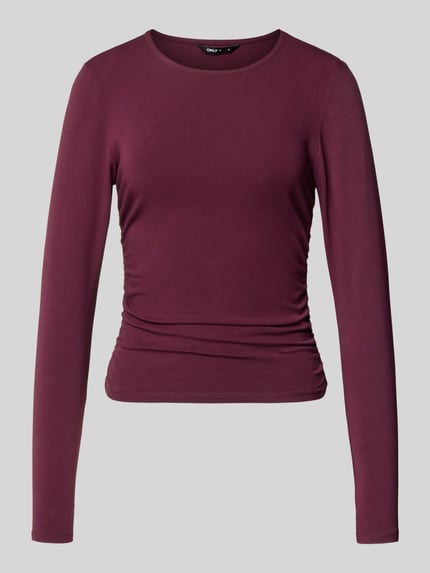 Produktfoto, Regular Fit Langarmshirt aus Baumwoll-Mix Modell 'MIRA' von ONLY in Bordeaux mit glatter Struktur, Damen Langarmshirt von ONLY