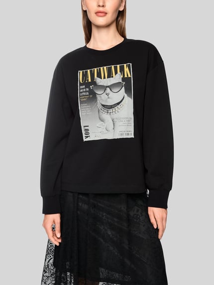 Marc Cain Sweatshirt mit Motiv-Print aus Baumwoll-Mix Black 4