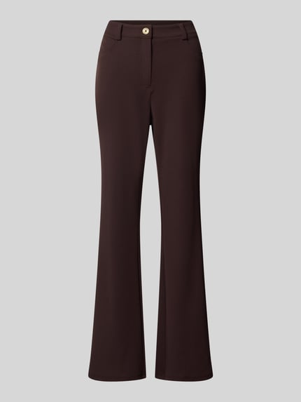 Produktfoto, High Waist Bootcut Hose mit Knopf- und Reißverschluss von MICHAEL Michael Kors, Mieszanka materiałów z dodatkiem streczu, bootcut, kieszenie z tyłu, szerokość w rozmiarze S: 38 cm, długość wewnętrzna nogawki w rozmiarze S: 82 cm, kolor brązowy, gładka faktura