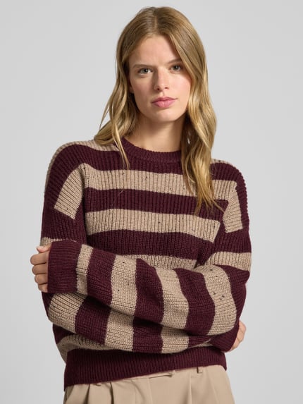 REVIEW Oversized Strickpullover mit Streifenmuster Rostrot Melange 3