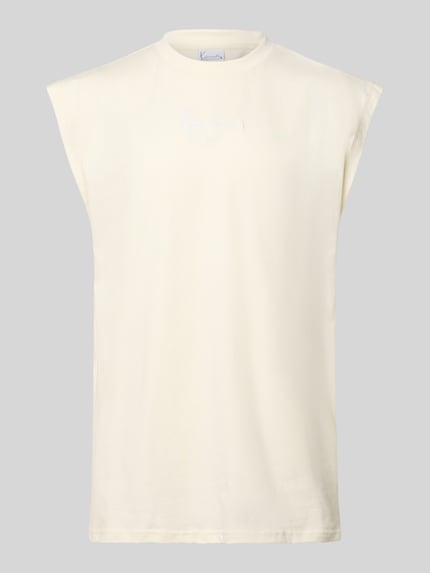 Produktfoto, T-Shirt mit Label-Stitching von KARL KANI in Creme, Reine Baumwolle, Relaxed-Fit, Rundhalsausschnitt, Rückenlänge 74 cm bei Größe M