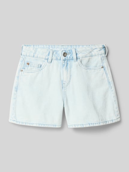 Productfoto, Regular Fit Shorts met logo-patch van Garcia in lichtblauw, puur katoen, 5-pocketmodel, knoop- en ritssluiting, kindermaten.