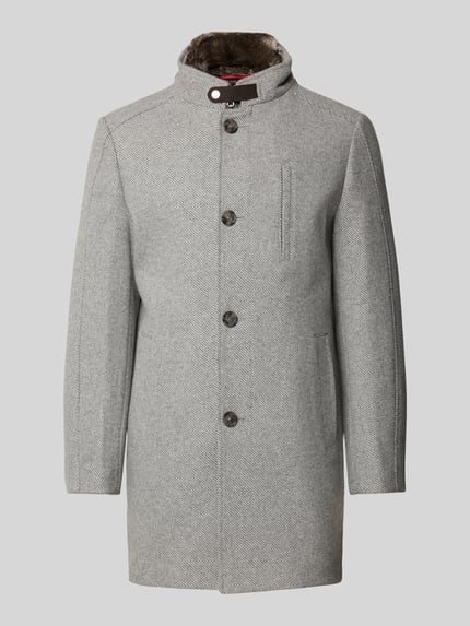 Produktfoto, Regular Fit Wollmantel mit Knopfleiste von CINQUE in Hellgrau, Woll-Mix, Stehkragen, seitliche Taschen, strukturierte Oberfläche