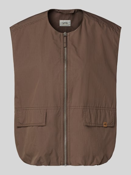 Productfoto, Weste met Rundhalsausschnitt en Pattentaschen van camel active, katoenmix, regular fit, ritssluiting, klepzakken, bruin