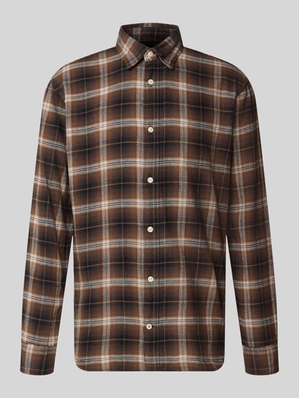 Produktfoto, Regular Fit Freizeithemd mit Kentkragen Modell 'FIELD' von JACK & JONES, braun kariert, reine Baumwolle, glatte Textur