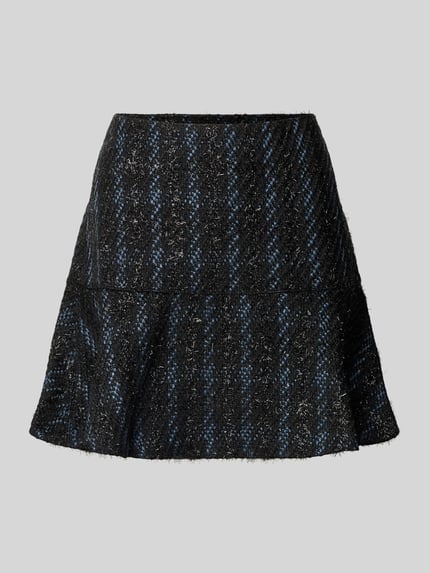 Productfoto, Minirok met naadrits model 'ANDIE' van Guess, zwart-blauw gemêleerde wolmix, losse pasvorm, ondoorzichtige voering, maat S 38 cm taillewijdte, 40 cm totale lengte.