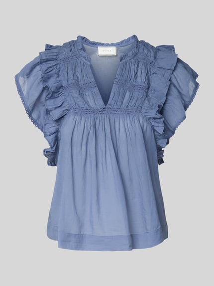 Neo Noir Regular fit blousetop met kapmouwen, model 'Jayla' Rookblauw - 2