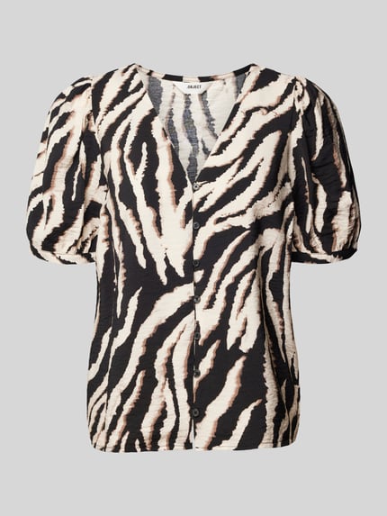 OBJECT Blouse van viscosemix met all-over motief Zwart - 2