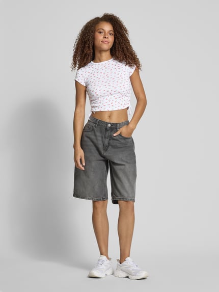 REVIEW Cropped T-Shirt mit Raffungen Weiss 1
