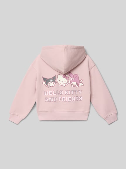 Produktfoto, Hoodie mit Kapuze von Mango in Rosa aus Reine Baumwolle mit Lockerer-Schnitt, Kapuze, Motiv-Stitching und Gerippte-Abschlüsse