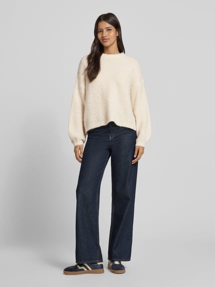 VERO MODA Relaxed Fit Strickpullover mit Woll-Anteil Modell 'CARMEN' Ecru 1