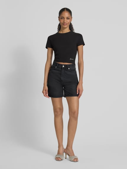 GUESS T-shirt z detalem z logo Czarny 1