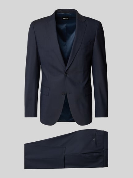 Produktfoto, Slim Fit Anzug mit Schurwoll-Anteil Modell 'HUGE' von BOSS, granatowy, drobny wzór, dwuczęściowy, krój slim fit