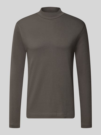 Produktfoto, Regular Fit Longsleeve aus reiner Baumwolle mit Stehkragen von Christian Berg Men, brązowy odcień, gładka faktura, krój regular fit, bawełna, elastyczne wykończenia, długość tyłu w rozmiarze M: 65 cm