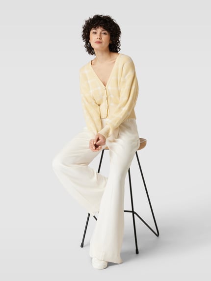 BOSS Cardigan mit Gitterkaro Modell 'Faite' Hellgelb 1