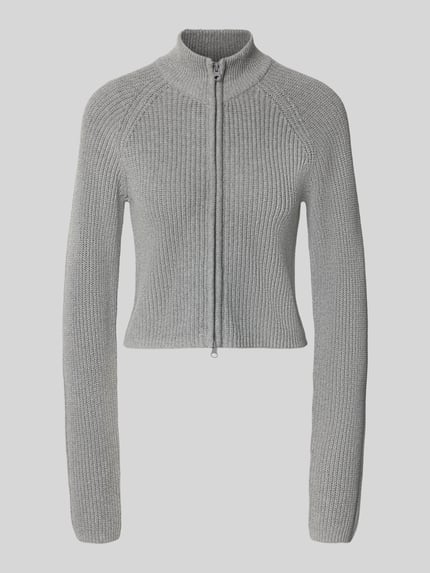 Produktfoto, Slim Fit Jacke aus Baumwoll-Mix Modell 'Dara' von NOISY MAY®, grau meliert, Zweiwege-Reißverschluss, Stehkragen, gerippte Textur