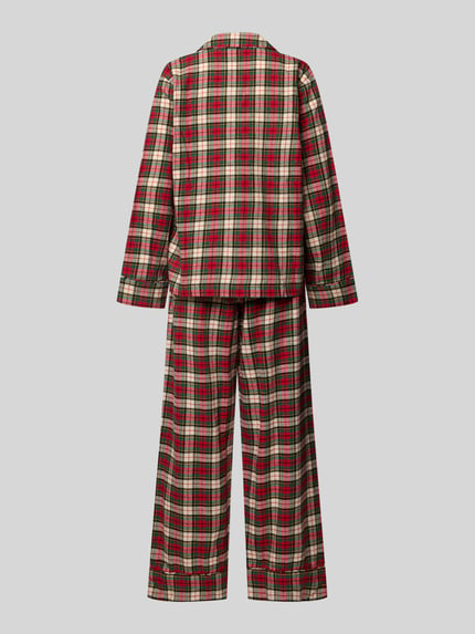 Vrouwenmodel draagt Relaxed Fit pyjama uit puur katoen van Polo Ralph Lauren, rood-groen geruit, Dames pyjama, geheel achteraanzicht