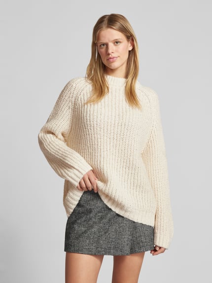 LeGer Sweter z dzianiny z okrągłym dekoltem model ‘Leslie’ Złamany biały 4