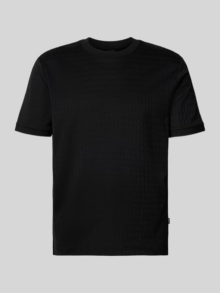 Produktfoto, schwarzes Regular Fit T-Shirt aus reiner Baumwolle Modell 'THOMSON' von BOSS mit feinem Strukturmuster und Label Patch, unifarben