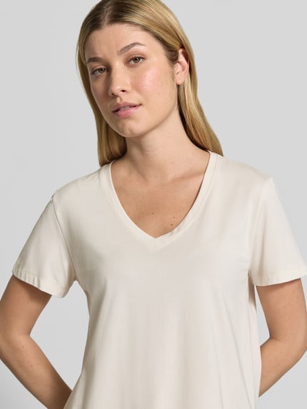 MOS MOSH Regular Fit T-Shirt mit V-Ausschnitt Modell 'Dala' Ecru 3