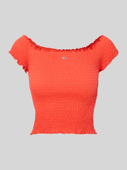 Tommy Jeans Top krótki o kroju slim fit z marszczonymi wstawkami Koralowy 2