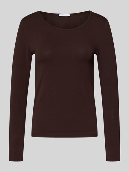 Produktfoto, Longsleeve mit geripptem Rundhalsausschnitt von ZABAIONE in Dunkelbraun, Baumwoll-Elasthan-Mix, Slim Fit, glatte Textur