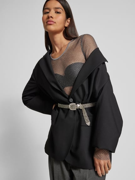 Jake*s Casual Kort shirt met lange mouwen en broderie anglaise Antraciet - 3