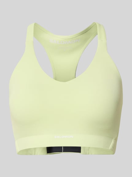 Productfoto, lichtgroen 'Racerback-Bustier mit Logo' van Salomon uit stretch-materiaalmix met aansluitende pasvorm, logo, racerback